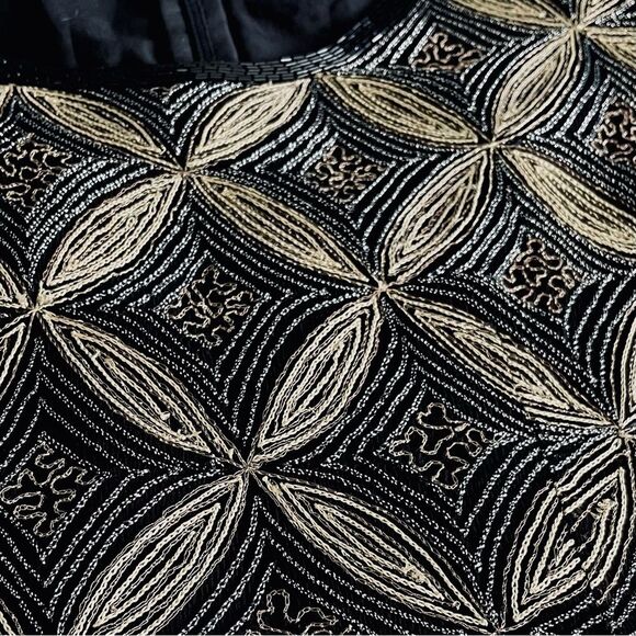 Papell Boutique Evening Black and Gold.Beaded 100% Silk Top - Picture 10 of 15